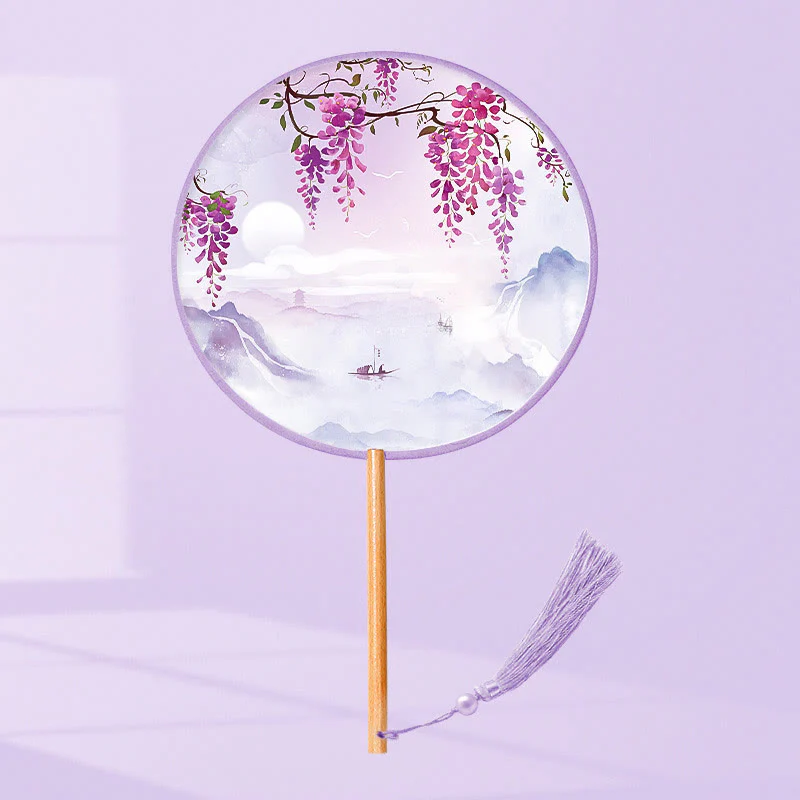 Buddha Stones Ginkgo Leaf Koi Fish Cherry Blossom Spring Flowers Ventilatore con manico in legno portatile - Image 8