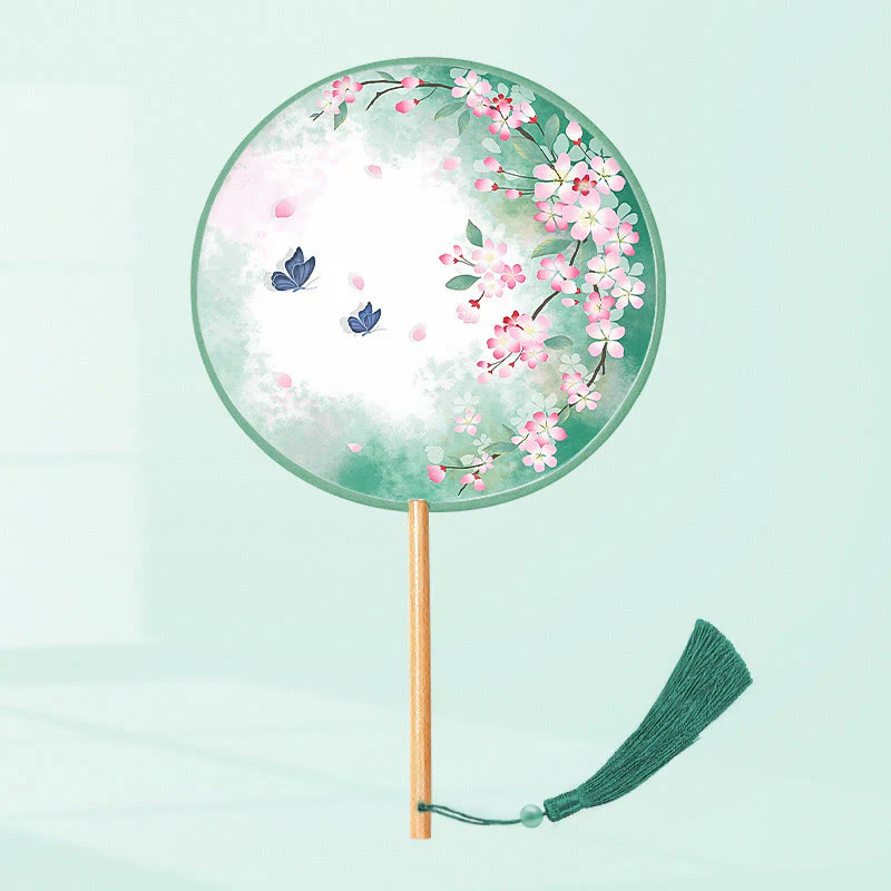 Buddha Stones Ginkgo Leaf Koi Fish Cherry Blossom Spring Flowers Ventilatore con manico in legno portatile - Image 9