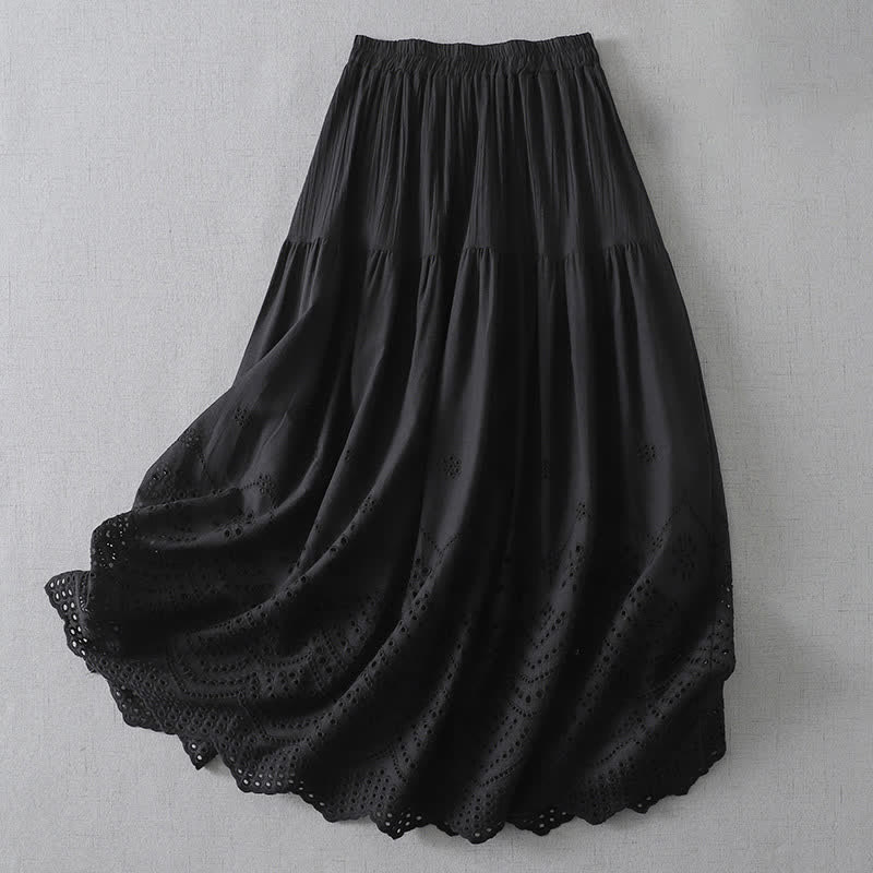 Buddha Stones Gonna da donna estiva in stile boho con orlo traforato e tinta unita. - Image 16