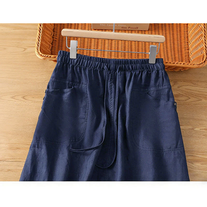 Buddha Stones Gonna da donna primaverile casual con coulisse e tasche, tinta unita. - Image 13