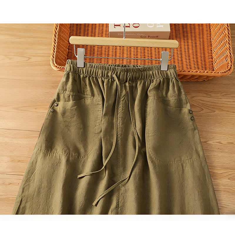 Buddha Stones Gonna da donna primaverile casual con coulisse e tasche, tinta unita. - Image 15