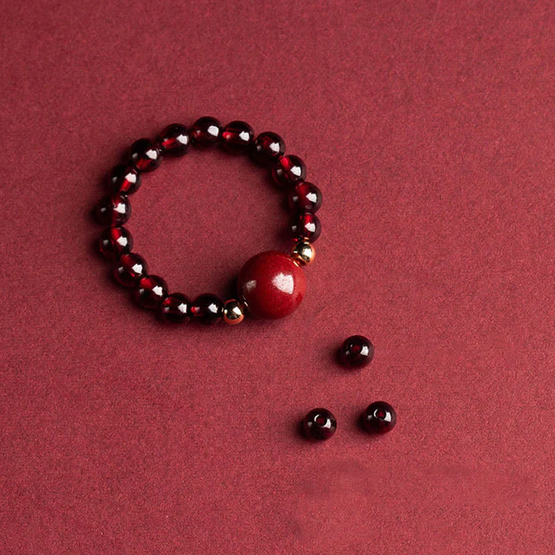 Buddha Stones Granato Cinabro Perlina Fortunata PiXiu Om Mani Padme Hum Anello di Protezione Rosa - Image 4