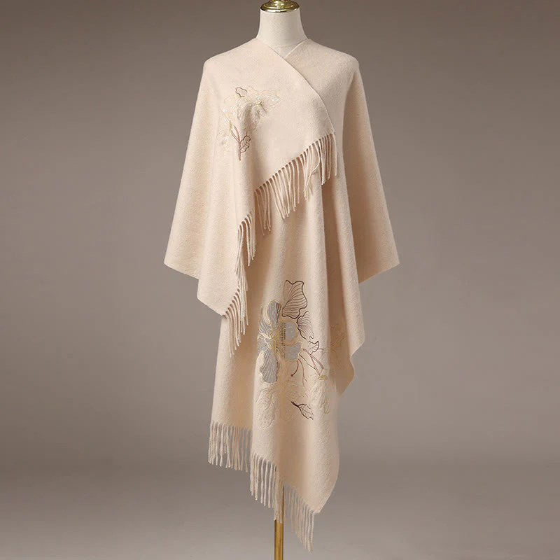 Buddha Stones, grandi fiori, paillettes, nappe, ricami, sciarpa da viaggio invernale e calda - Image 2