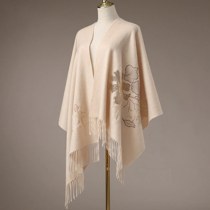 Buddha Stones, grandi fiori, paillettes, nappe, ricami, sciarpa da viaggio invernale e calda - Image 3