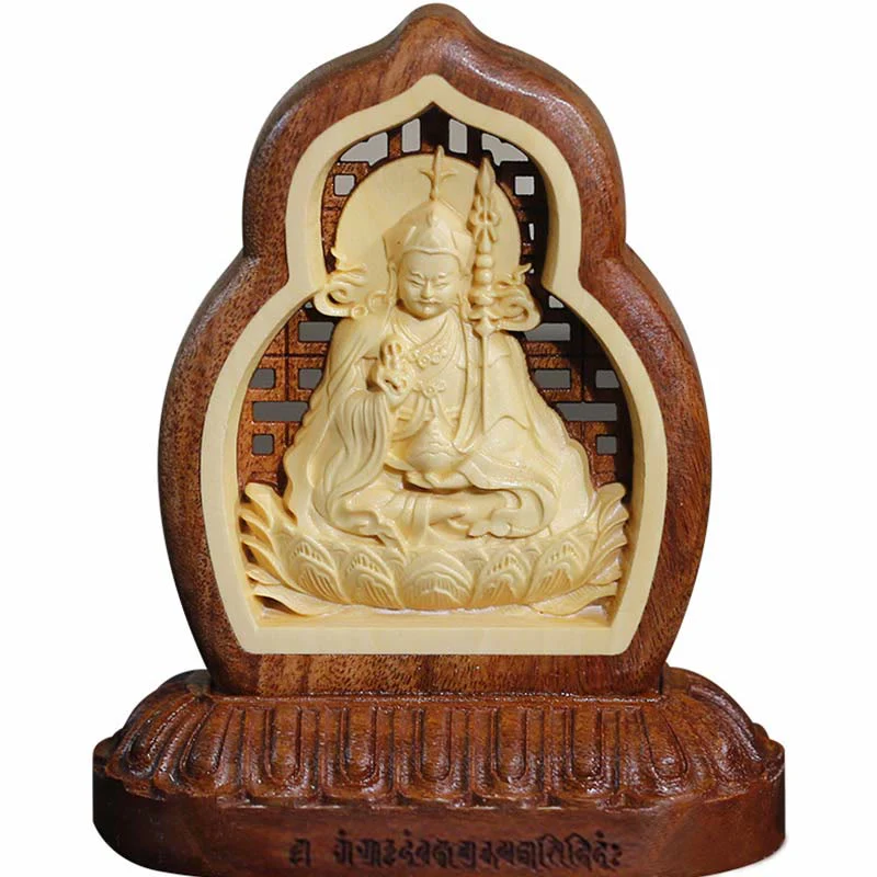 Buddha Stones Guru Rinpoche Buddha Padmasambhavan Serenity Statua incisa in legno - Image 7