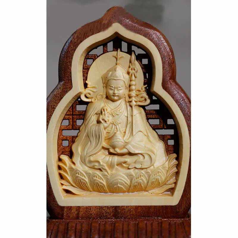 Buddha Stones Guru Rinpoche Buddha Padmasambhavan Serenity Statua incisa in legno - Image 9