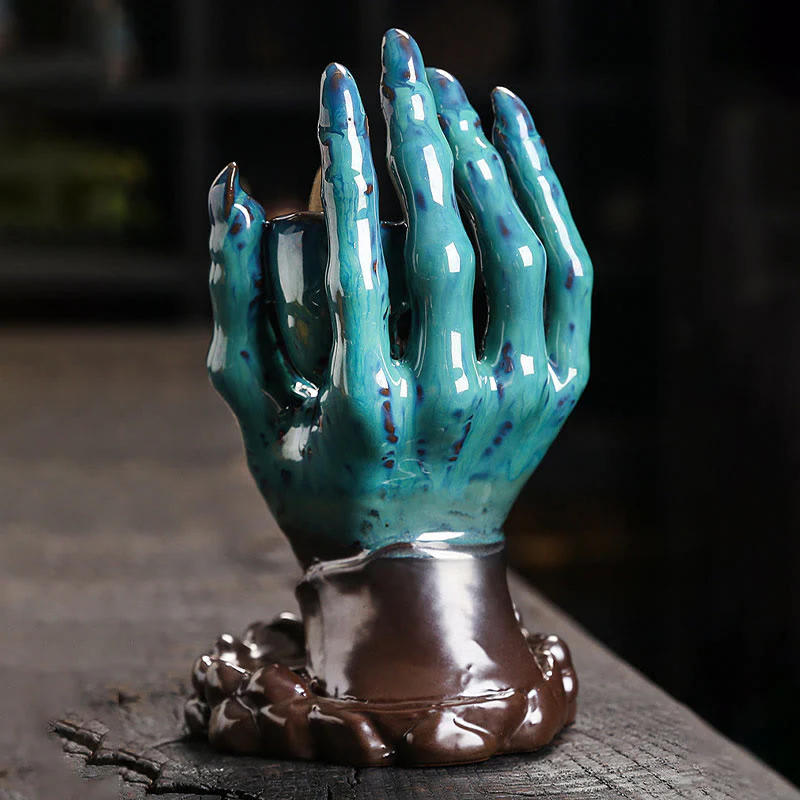 Buddha Stones Halloween Fantasma Mano Teschio Testa Ceramica Pace Guarigione Bruciatore di Incenso Decorazione - Image 10