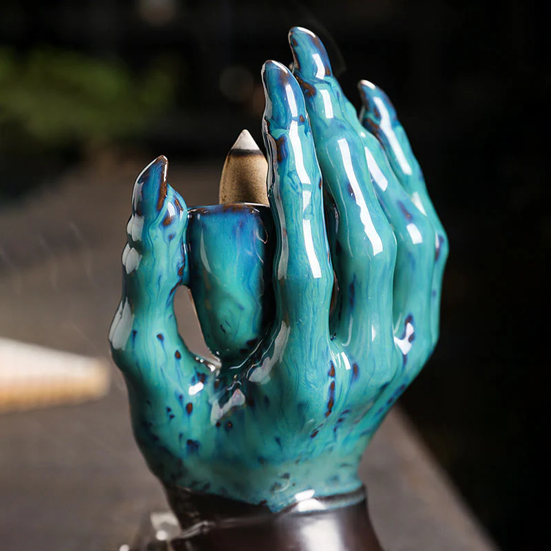 Buddha Stones Halloween Fantasma Mano Teschio Testa Ceramica Pace Guarigione Bruciatore di Incenso Decorazione - Image 14