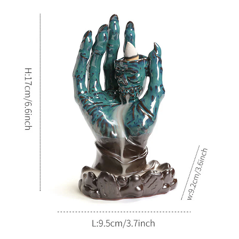 Buddha Stones Halloween Fantasma Mano Teschio Testa Ceramica Pace Guarigione Bruciatore di Incenso Decorazione - Image 16