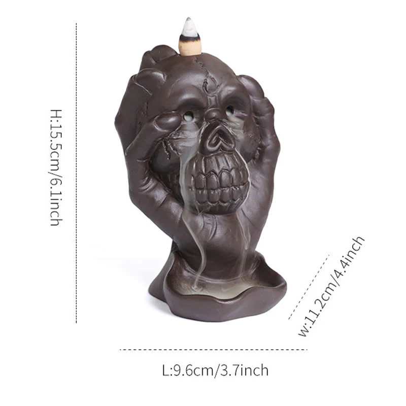 Buddha Stones Halloween Skull con mano fantasma Decorazione bruciatore di incenso spirituale in argilla viola - Image 11