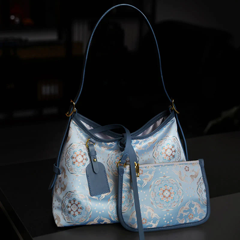Buddha Stones Handmade Flower Gru Cervo Farfalla Canzone Broccato Borsa a tracolla Hangbags - Image 3