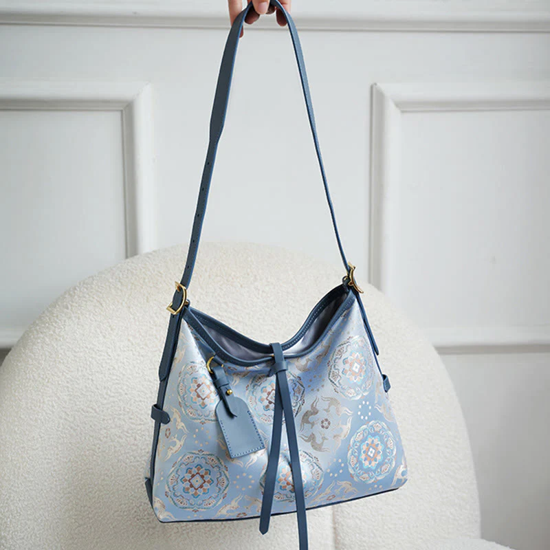 Buddha Stones Handmade Flower Gru Cervo Farfalla Canzone Broccato Borsa a tracolla Hangbags - Image 4