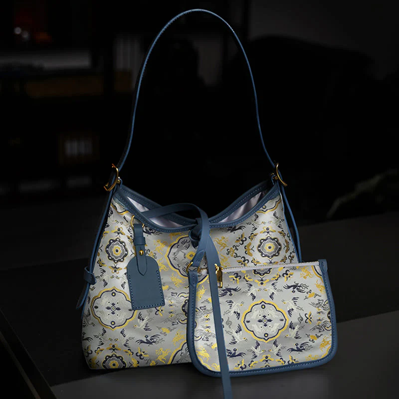 Buddha Stones Handmade Flower Gru Cervo Farfalla Canzone Broccato Borsa a tracolla Hangbags - Image 7