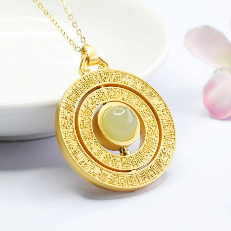 Buddha Stones Hetian Jade Cento Benedizioni Fu Carattere Fortuna Collana Pendente Girevole - Image 9