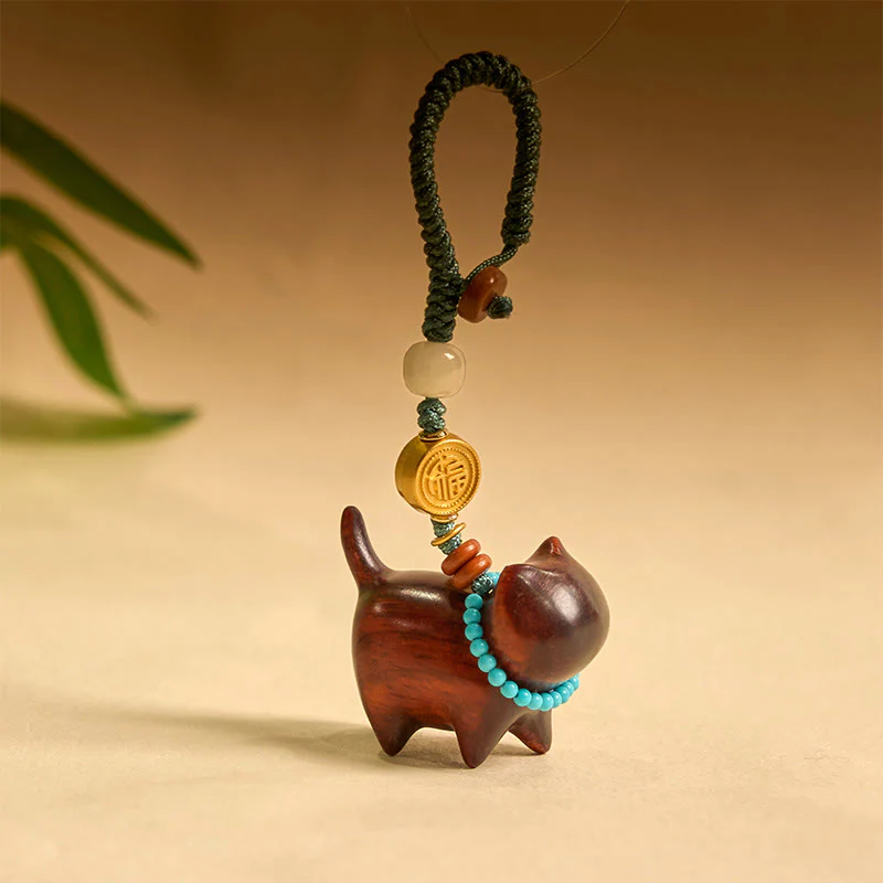 Buddha Stones Hetian Jade Sandalo naturale Sandalo rosso Sandalo verde Fu Carattere Abbondanza Portachiavi - Image 10