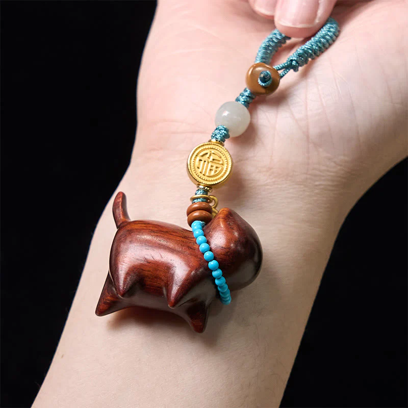 Buddha Stones Hetian Jade Sandalo naturale Sandalo rosso Sandalo verde Fu Carattere Abbondanza Portachiavi - Image 15