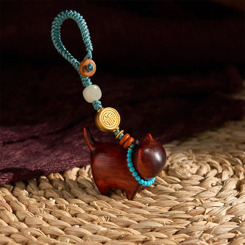 Buddha Stones Hetian Jade Sandalo naturale Sandalo rosso Sandalo verde Fu Carattere Abbondanza Portachiavi - Image 16
