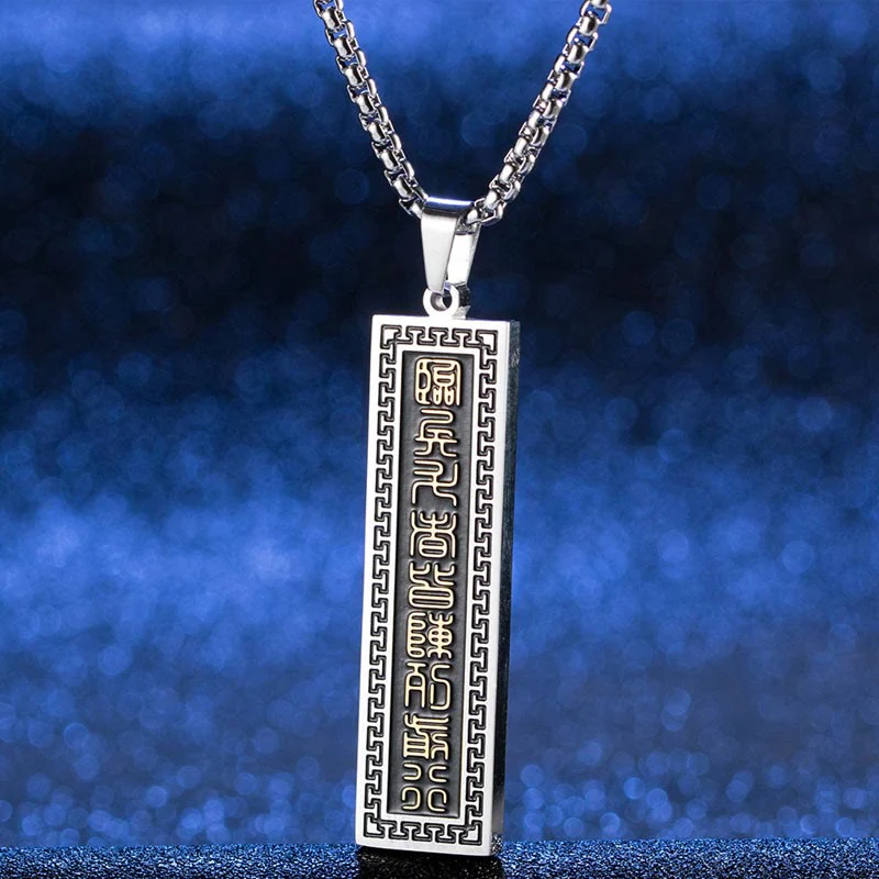 Buddha Stones Il Mantra delle Nove Parole Collana Pendente in Acciaio al Titanio Bagua Yin Yang Equilibrio
