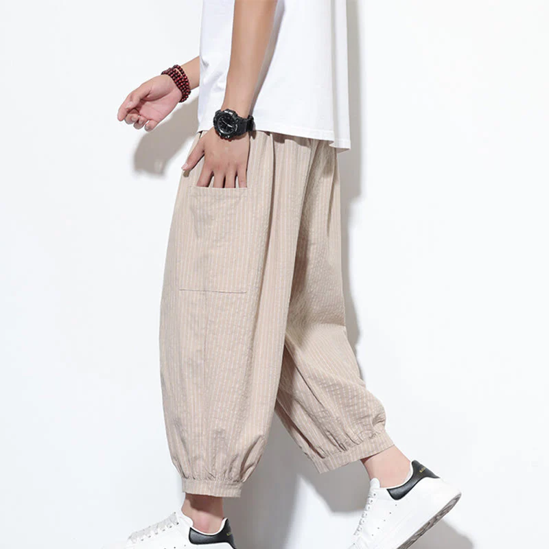 Buddha Stones in cotone a righe casual Buddha Stones, lunghezza 7-8, con tasche