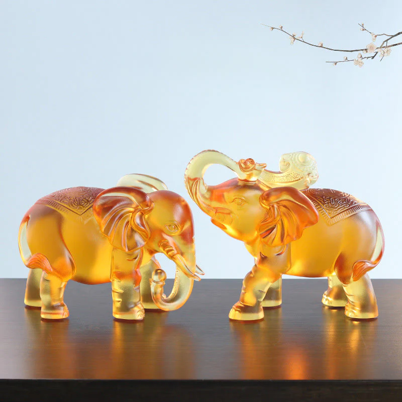 Buddha Stones in cristallo giallo Liuli, proboscide di elefante, design su e giù, forza, decorazione per la casa