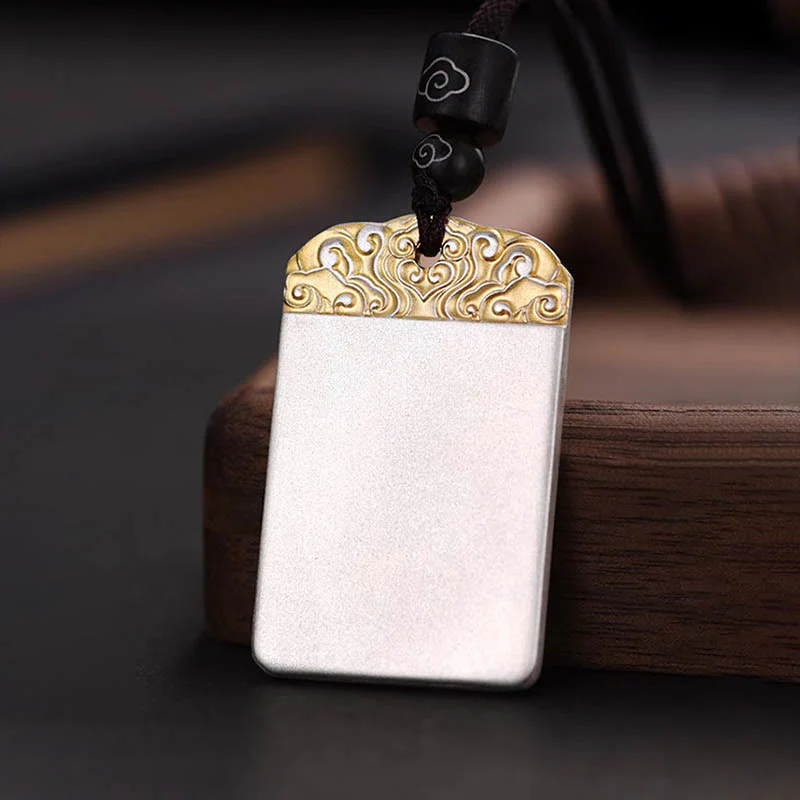 Buddha Stones in rame placcato argento Fu carattere nuvole di buon auspicio fortuna corda collana pendente - Image 3