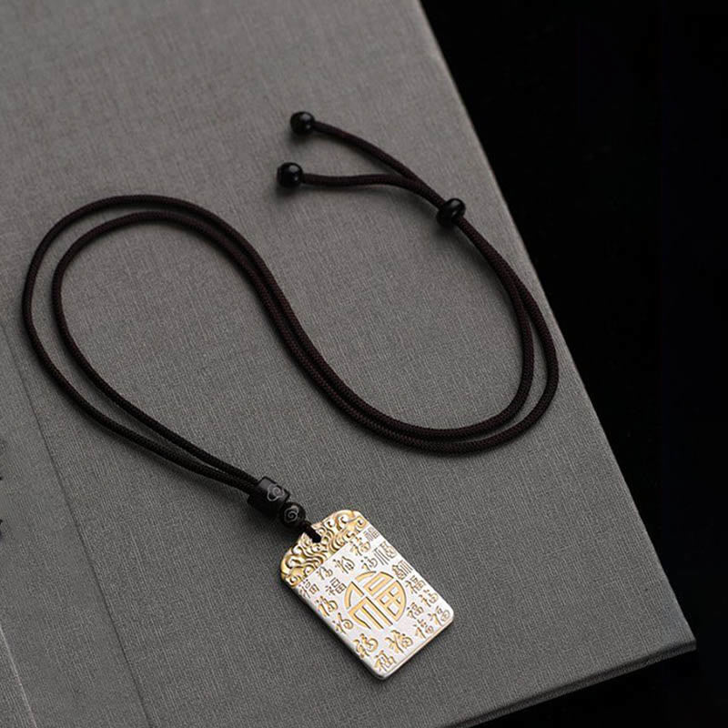 Buddha Stones in rame placcato argento Fu carattere nuvole di buon auspicio fortuna corda collana pendente - Image 4
