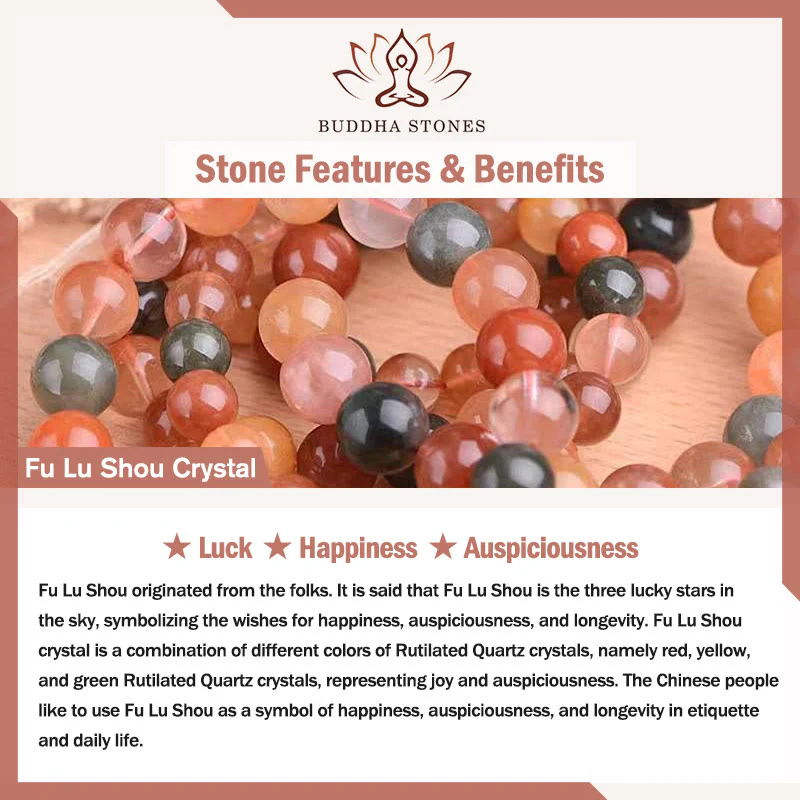 Buddha Stones in rame placcato oro 14k Fu Lu Shou Crystal Peach Moonstone Happiness Wealth - Image 7