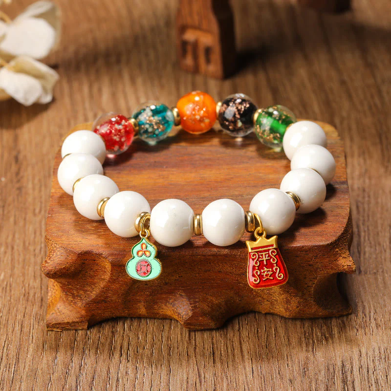 Buddha Stones, incenso tibetano, cenere, porcellana, perlina di vetro fluorescente luminosa, moneta di rame, ciondolo, braccialetto della pace - Image 3