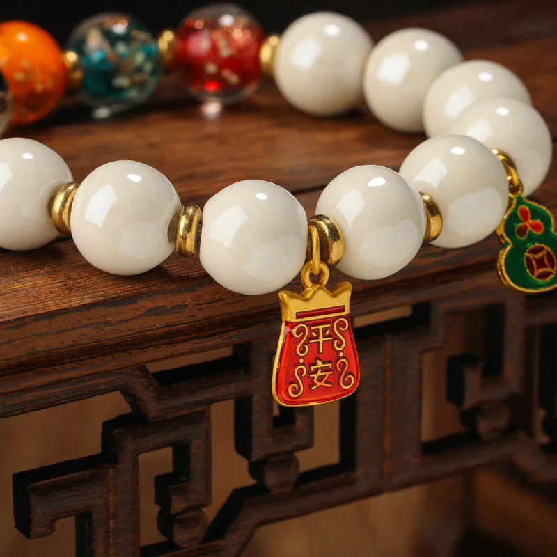 Buddha Stones, incenso tibetano, cenere, porcellana, perlina di vetro fluorescente luminosa, moneta di rame, ciondolo, braccialetto della pace - Image 9