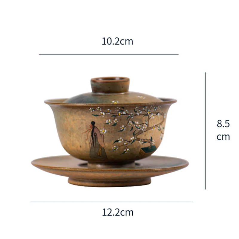Buddha Stones Jingdezhen dipinte a mano Ru Kiln porcellana Hanfu ragazza fiore ceramica Gaiwan Sancai tazza da tè Kung Fu tazza da tè e piattino con coperchio - Image 13