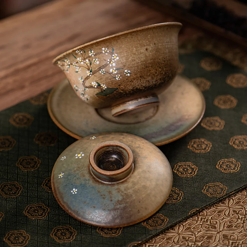 Buddha Stones Jingdezhen dipinte a mano Ru Kiln porcellana Hanfu ragazza fiore ceramica Gaiwan Sancai tazza da tè Kung Fu tazza da tè e piattino con coperchio - Image 3