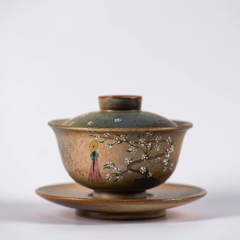 Buddha Stones Jingdezhen dipinte a mano Ru Kiln porcellana Hanfu ragazza fiore ceramica Gaiwan Sancai tazza da tè Kung Fu tazza da tè e piattino con coperchio - Image 7