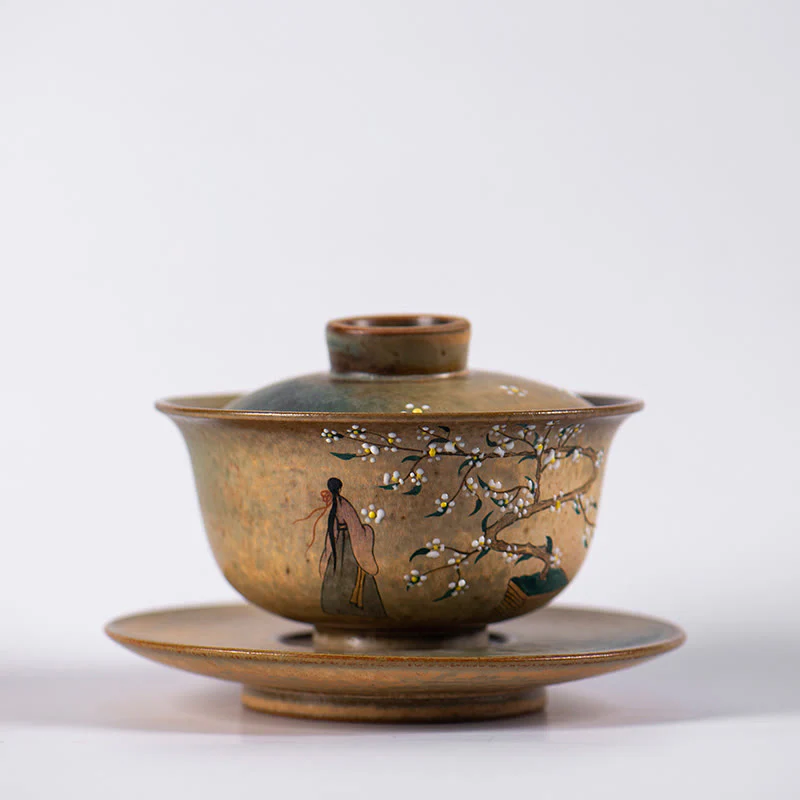 Buddha Stones Jingdezhen dipinte a mano Ru Kiln porcellana Hanfu ragazza fiore ceramica Gaiwan Sancai tazza da tè Kung Fu tazza da tè e piattino con coperchio - Image 8