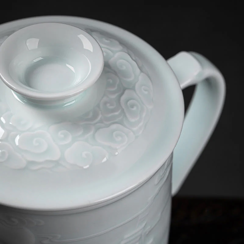 Buddha Stones Jingdezhen Linglong Porcellana Drago di Buon Auspicio Barca Fenice Navigazione Liscia Tazza da Tè in Ceramica Tazze da Tè da Ufficio 420ml - Image 12