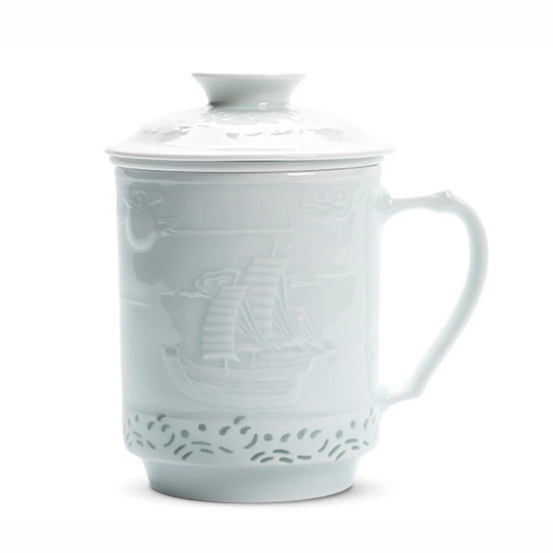 Buddha Stones Jingdezhen Linglong Porcellana Drago di Buon Auspicio Barca Fenice Navigazione Liscia Tazza da Tè in Ceramica Tazze da Tè da Ufficio 420ml - Image 14