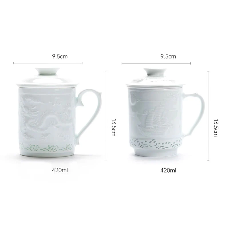 Buddha Stones Jingdezhen Linglong Porcellana Drago di Buon Auspicio Barca Fenice Navigazione Liscia Tazza da Tè in Ceramica Tazze da Tè da Ufficio 420ml - Image 15