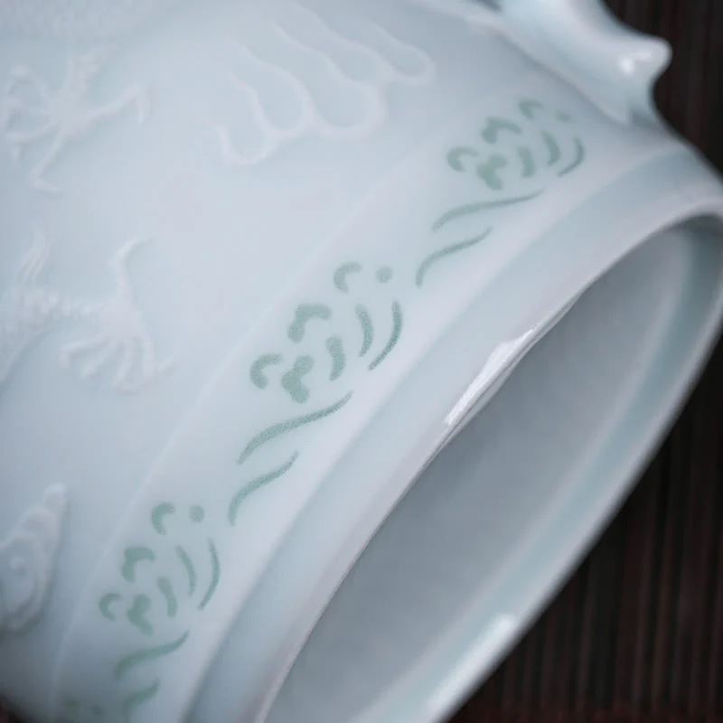 Buddha Stones Jingdezhen Linglong Porcellana Drago di Buon Auspicio Barca Fenice Navigazione Liscia Tazza da Tè in Ceramica Tazze da Tè da Ufficio 420ml - Image 5