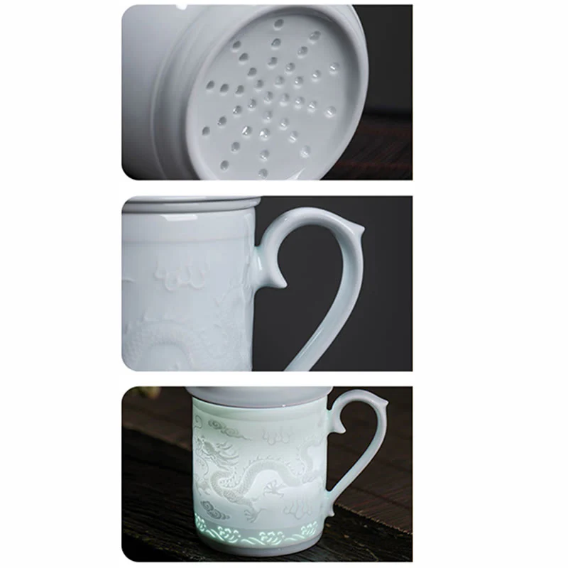 Buddha Stones Jingdezhen Linglong Porcellana Drago di Buon Auspicio Barca Fenice Navigazione Liscia Tazza da Tè in Ceramica Tazze da Tè da Ufficio 420ml - Image 6