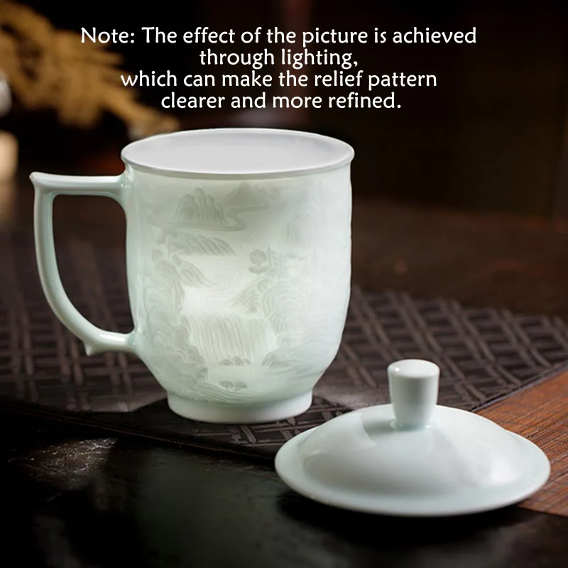 Buddha Stones Jingdezhen porcellana bianca fatta a mano Grande Muraglia Paesaggio Tazza da tè in ceramica incisa Tazza da ufficio Tazze da tè - Image 13