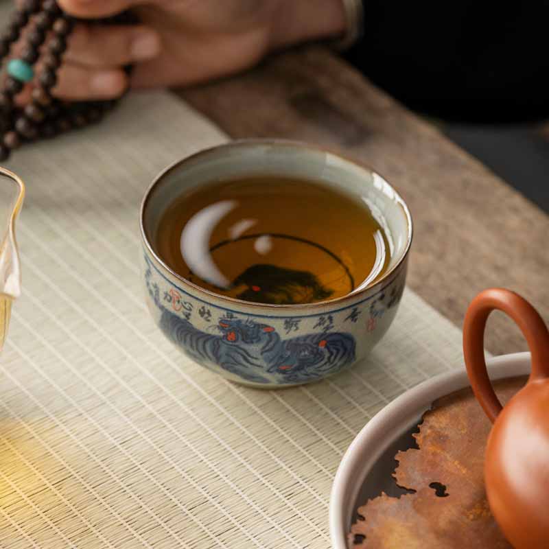 Buddha Stones Jingdezhen Tazza da tè in ceramica dipinta a mano con tigre carina Tazza da tè Kung Fu Ciotola da 140 ml - Image 14