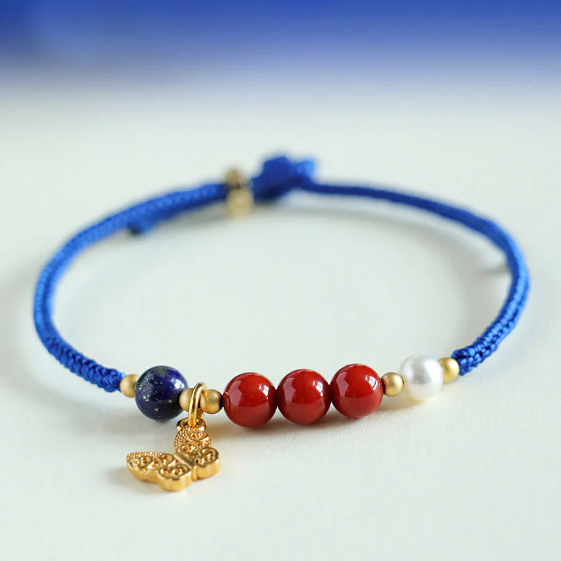 Braccialetto Buddha Stones Klein Blue String, Agata rossa del sud, Granato, Avventurina blu, Lazurite, Lapislazzuli, Farfalla in rame, Carattere positivo Fu - Image 2