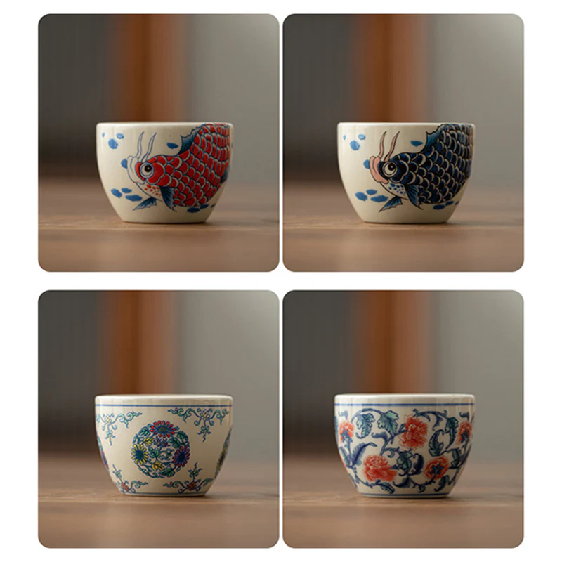 Buddha Stones Koi Fish Arowana Peonia Girasole Tazza da tè in ceramica Tazza da tè Kung Fu 60ml - Image 18