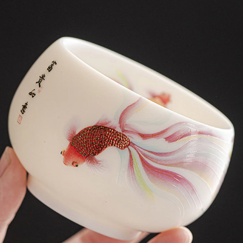 Buddha Stones Koi Fish Tazza da tè in porcellana bianca Tazza da tè in ceramica Kung Fu - Image 5