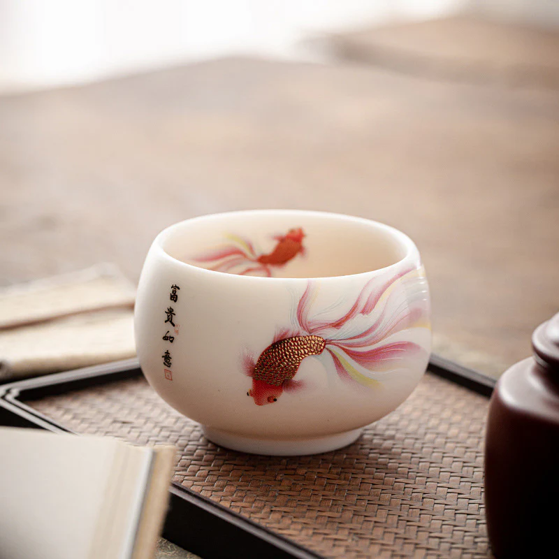 Buddha Stones Koi Fish Tazza da tè in porcellana bianca Tazza da tè in ceramica Kung Fu - Image 7