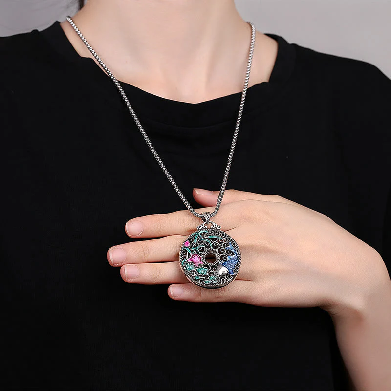 Buddha Stones Koi Pesce Loto Pace Fibbia Fu Carattere Ricchezza Fortuna Collana Pendente - Image 4