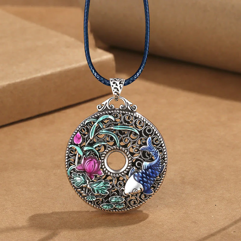 Buddha Stones Koi Pesce Loto Pace Fibbia Fu Carattere Ricchezza Fortuna Collana Pendente - Image 6