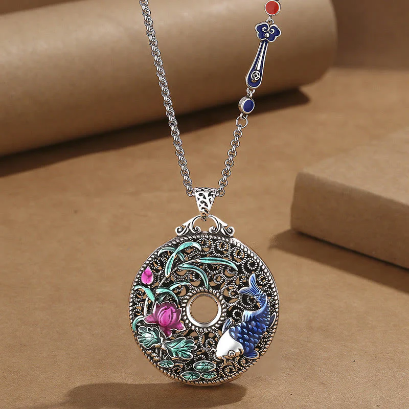 Buddha Stones Koi Pesce Loto Pace Fibbia Fu Carattere Ricchezza Fortuna Collana Pendente - Image 7