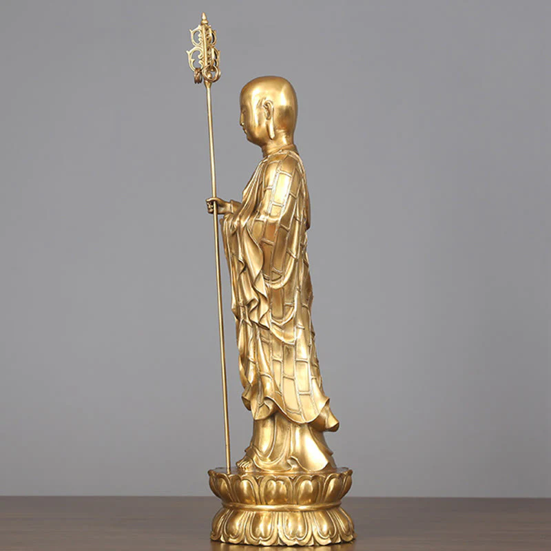 Buddha Stones Ksitigarbha Bodhisattva Figurina Compassione Statua di rame Decorazione per la casa - Image 15