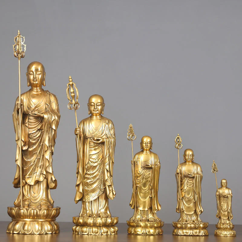 Buddha Stones Ksitigarbha Bodhisattva Figurina Compassione Statua di rame Decorazione per la casa - Image 2