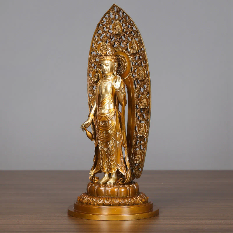 Buddha Stones Kwan Yin Avalokitesvara Aura Armonia Ottone Rame Statua Decorazione Scrivania Casa - Image 3